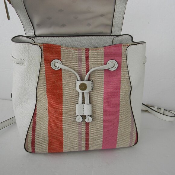 Kate Spade Leila Flap Striped Canvas Backpack Pebbled Leather Pink White main image 8